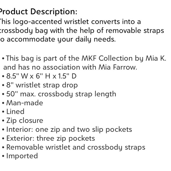 MFK Collection By Mia Convertible Crossbody/Wristlet - Picture 5 of 8